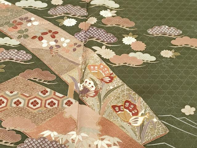 平和屋着物●訪問着 駒刺繍 花蝶文 金彩 正絹 逸品 DABI2755ud