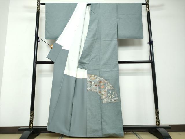 平和屋着物●色留訪問着 紬地 刺繍 草花文 正絹 逸品 DABI2767ud