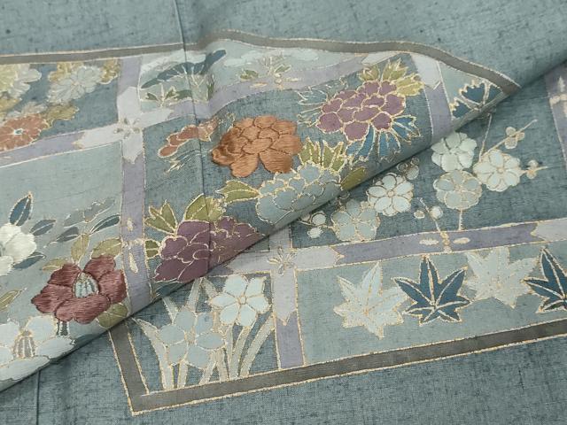 平和屋着物●色留訪問着 紬地 刺繍 草花文 正絹 逸品 DABI2767ud