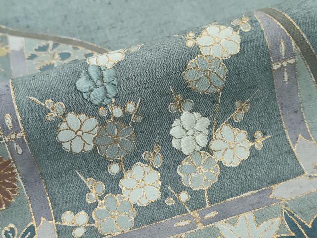 平和屋着物●色留訪問着 紬地 刺繍 草花文 正絹 逸品 DABI2767ud