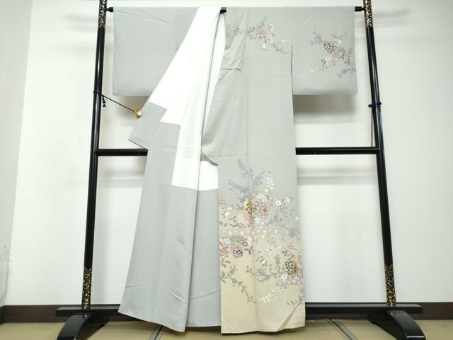 平和屋着物●訪問着 破れ色紙草花文 暈し染め 金彩 正絹 逸品 DABI2768ud