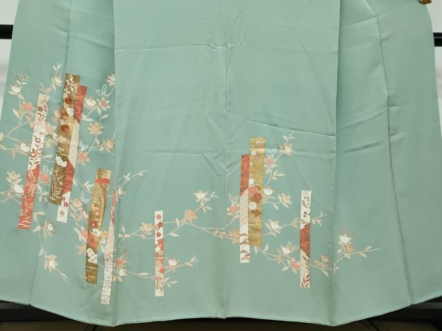 平和屋着物●訪問着 駒刺繍 短冊草花文 金彩 正絹 逸品 DABI2773ud