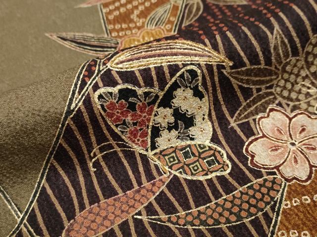 平和屋着物●上質な小紋 花蝶文 金彩 正絹 逸品 DABI2795ud