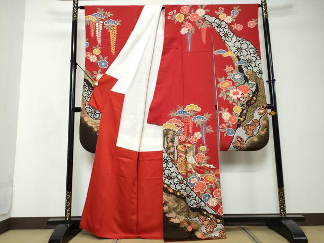 平和屋着物●豪華振袖 御所車草花文 暈し染め 金彩 正絹 逸品 DABI2800ud