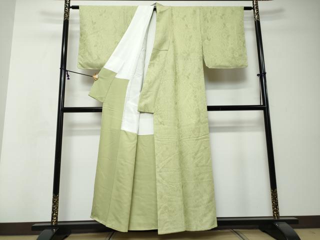 平和屋着物●上質な色無地 辻が花地紋 若菜色 正絹 逸品 未使用 DABI2807ud