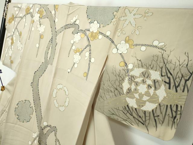 平和屋着物●訪問着 鹿の子枝梅文 金彩 正絹 逸品 DABI2813ud