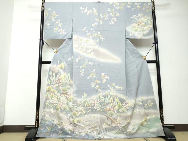 平和屋着物●訪問着 刺繍 流水風景草花文 暈し染め オンワード樫山 正絹 逸品 DABI2814ud