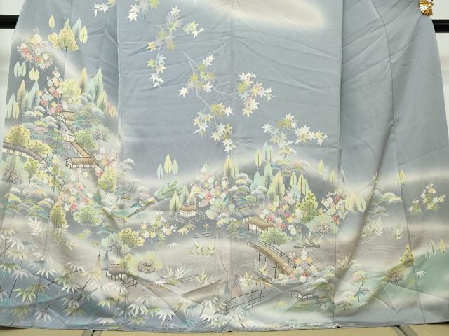 平和屋着物●訪問着 刺繍 流水風景草花文 暈し染め オンワード樫山 正絹 逸品 DABI2814ud