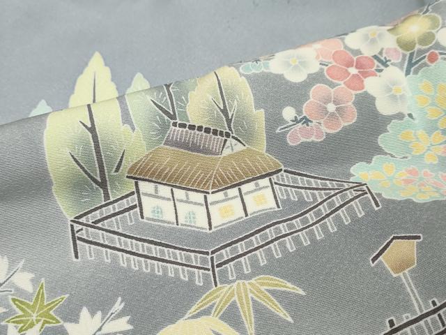 平和屋着物●訪問着 刺繍 流水風景草花文 暈し染め オンワード樫山 正絹 逸品 DABI2814ud