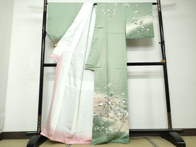 平和屋着物●訪問着 枝花文 暈し染め 正絹 逸品 DABI2821ud