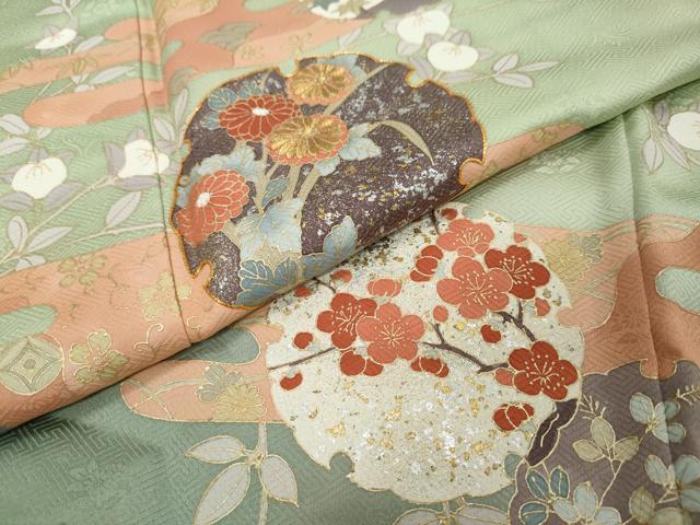 平和屋着物●訪問着 駒刺繍 雪輪草花文 暈し染め 金銀彩 正絹 逸品 未使用 DABI2825ud