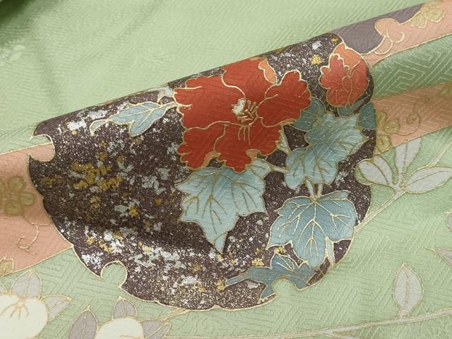 平和屋着物●訪問着 駒刺繍 雪輪草花文 暈し染め 金銀彩 正絹 逸品 未使用 DABI2825ud