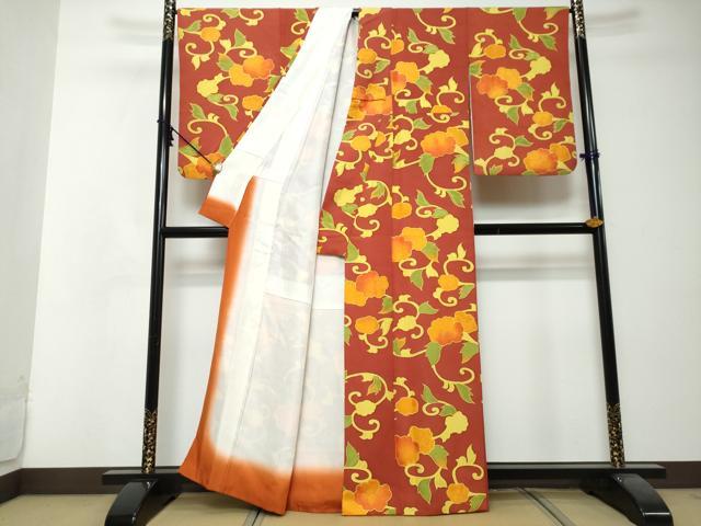 平和屋着物●上質な小紋 地紋起こし 更紗花唐草文 正絹 逸品 DABI2841ud