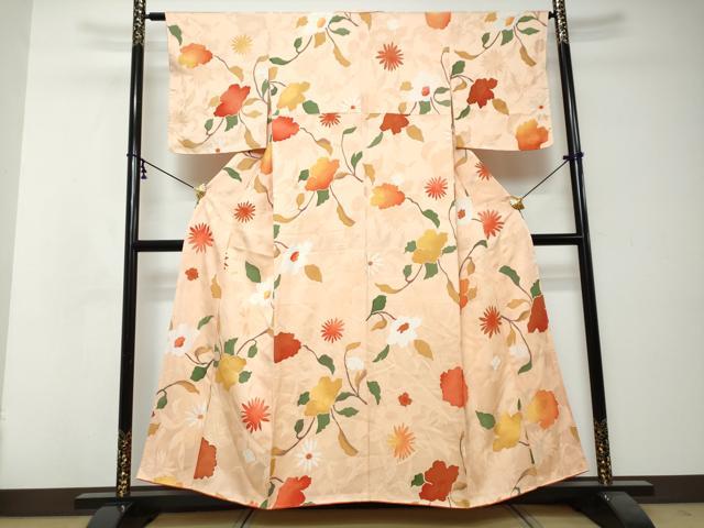 平和屋着物●上質な小紋 地紋起こし 草花文 正絹 逸品 DABI2842ud