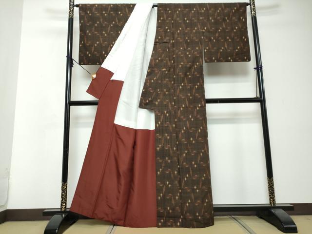 平和屋着物●上質な紬 絣文様 正絹 逸品 DABI2844ud