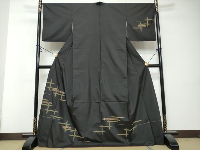 平和屋着物●本場縞大島紬 訪問着 総刺繍 9マルキ 横段草花文 金糸 正絹 逸品 DABI2850ud