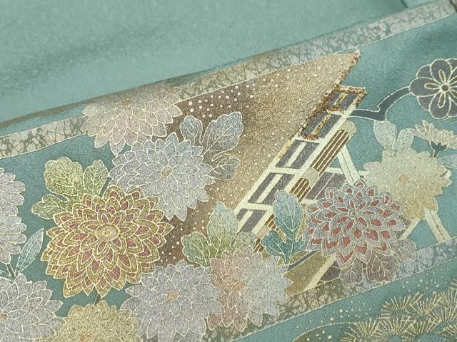 平和屋着物●訪問着 流水風景草花文 金彩 正絹 逸品 DABI2854ud