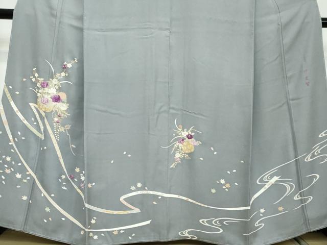 平和屋着物●西陣 京の名門 じゅらく謹製 帝王紫 訪問着 刺繍 花籠文 金彩 正絹 逸品 DABI2855ud