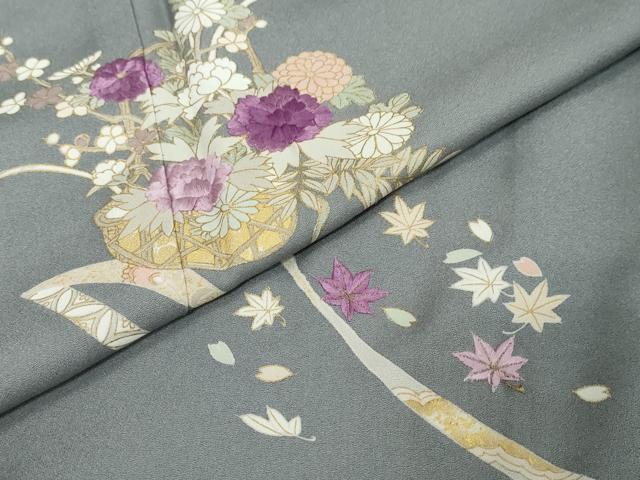 平和屋着物●西陣 京の名門 じゅらく謹製 帝王紫 訪問着 刺繍 花籠文 金彩 正絹 逸品 DABI2855ud