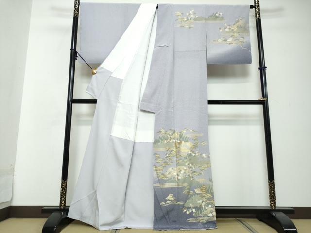 平和屋着物●訪問着 雲取り風景草花文 暈し染め 金彩 正絹 逸品 未使用 DABI2857ud