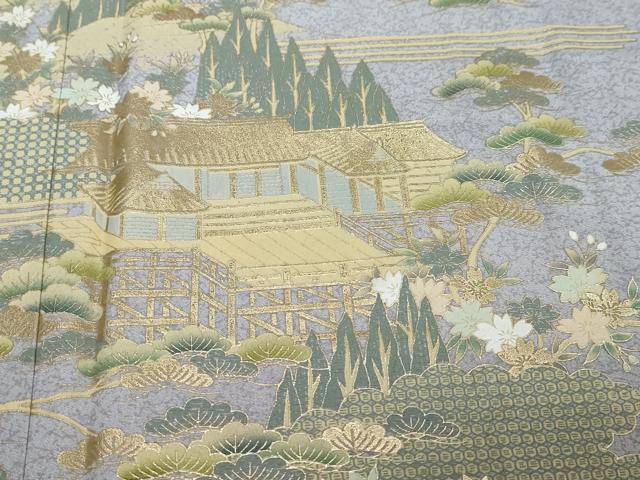 平和屋着物●訪問着 雲取り風景草花文 暈し染め 金彩 正絹 逸品 未使用 DABI2857ud