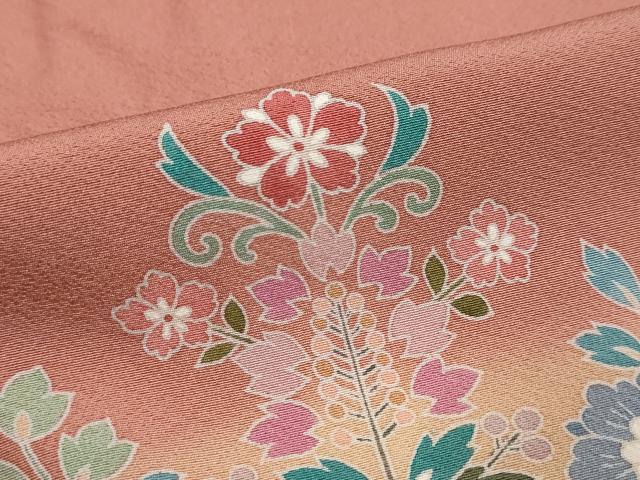 平和屋着物●訪問着 駒刺繍 更紗花文 暈し染め 正絹 逸品 DABI2860ud