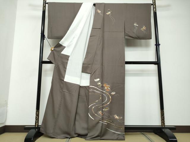 平和屋着物●訪問着 刺繍 誰が袖花蝶文 金彩 正絹 逸品 DABI2863ud
