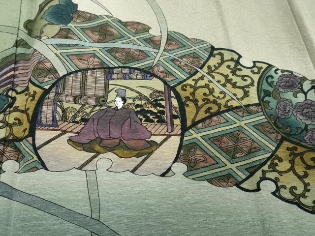 平和屋着物●友禅作家 河野栖山 訪問着 雪輪人物草花文 暈し染め 正絹 逸品 未使用 DABI2864ud