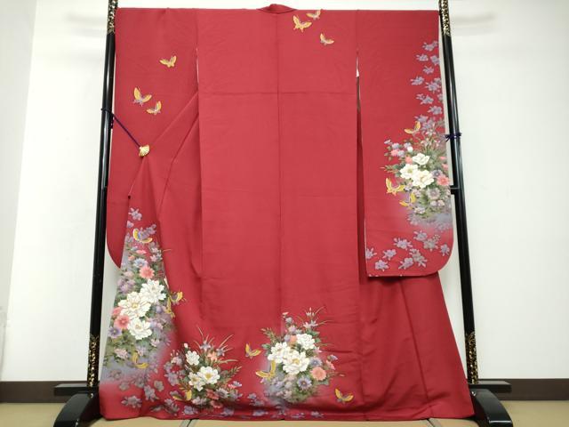 平和屋着物●豪華振袖 駒刺繍 花蝶文 暈し染め 金彩 正絹 逸品 DABI2876ud