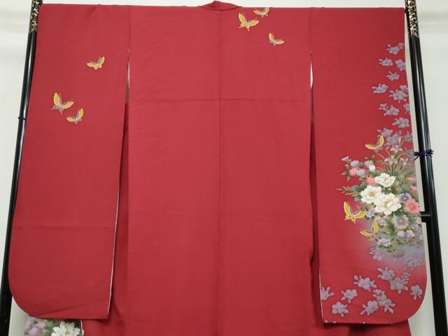 平和屋着物●豪華振袖 駒刺繍 花蝶文 暈し染め 金彩 正絹 逸品 DABI2876ud