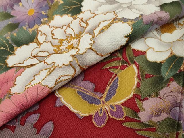 平和屋着物●豪華振袖 駒刺繍 花蝶文 暈し染め 金彩 正絹 逸品 DABI2876ud