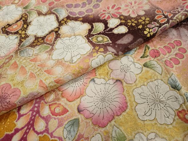 平和屋着物●豪華振袖 辻が花 暈し染め 金彩 金通し地 正絹 逸品 DABI2877ud