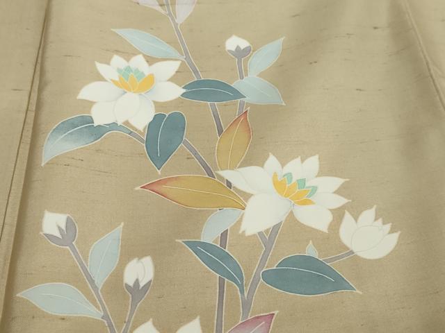 平和屋着物●本加賀友禅作家 成竹登茂男 訪問着 白山紬 草花文 阪急百貨店扱い 正絹 逸品 DABI2880ud
