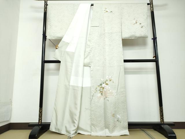 平和屋着物●訪問着 草花文 暈し染め 反端付き 正絹 逸品 未使用 DABI2885ud