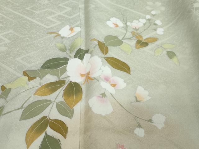 平和屋着物●訪問着 草花文 暈し染め 反端付き 正絹 逸品 未使用 DABI2885ud