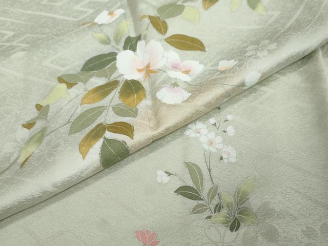 平和屋着物●訪問着 草花文 暈し染め 反端付き 正絹 逸品 未使用 DABI2885ud