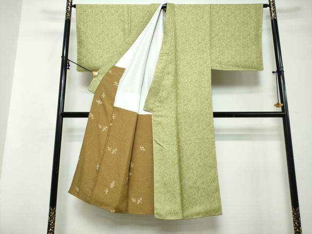 平和屋着物●男性 洛楽人工房 お召 桐竹鳳凰 若苗色 正絹 逸品 未使用 DABI2888ud