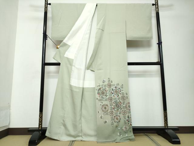 平和屋着物●豪華色留袖 作家物 総刺繍 洋花文 暈し染め 金糸 正絹 逸品 未使用 DABI2889ud