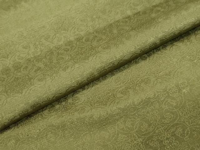 平和屋着物●男性 お召 吉祥花地紋 色無地 抹茶色 正絹 逸品 DABI2891ud