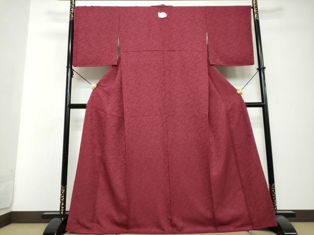 平和屋着物●上質な色無地 草花地紋 濃紅色 正絹 逸品 DABI2898ud