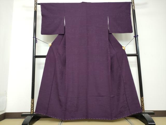 平和屋着物●上質な色無地 流水風景草花地紋 紫紺色 正絹 逸品 未使用 DABI2899ud
