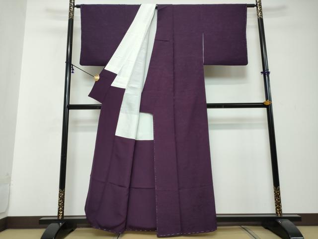 平和屋着物●上質な色無地 流水風景草花地紋 紫紺色 正絹 逸品 未使用 DABI2899ud
