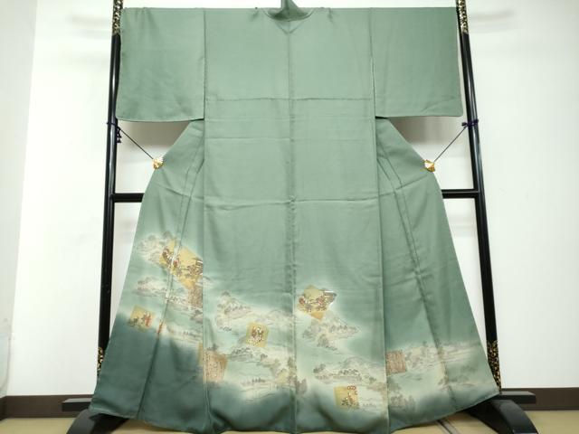 平和屋着物●訪問着 人物風景文 詩歌 暈し染め 金銀彩 正絹 逸品 DABI2900ud