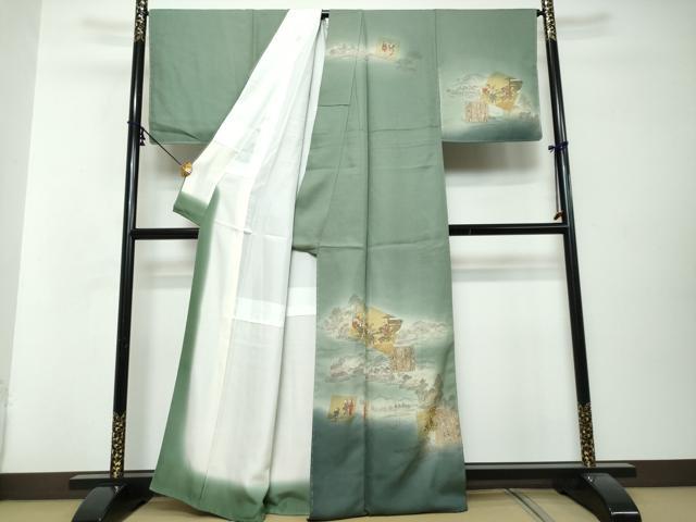 平和屋着物●訪問着 人物風景文 詩歌 暈し染め 金銀彩 正絹 逸品 DABI2900ud