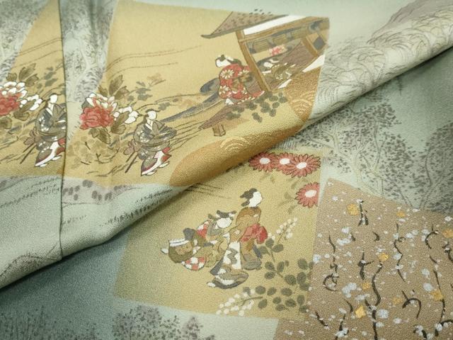 平和屋着物●訪問着 人物風景文 詩歌 暈し染め 金銀彩 正絹 逸品 DABI2900ud