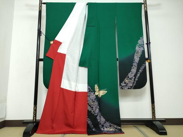平和屋着物●豪華振袖 花蝶文 暈し染め 金彩 正絹 逸品 DABI2902ud