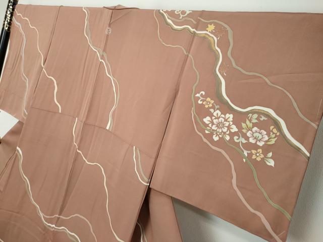 平和屋着物●訪問着 駒刺繍 道長草花文 金彩 正絹 逸品 DABI2906ud