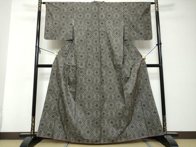 平和屋着物●本場大島紬 龍郷絣 花菱文 正絹 逸品 DABI2919ud