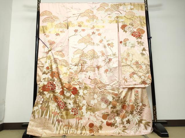 平和屋着物●豪華振袖 駒刺繍 草花文 金彩 正絹 逸品 DABI2934ud
