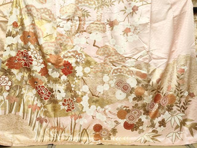 平和屋着物●豪華振袖 駒刺繍 草花文 金彩 正絹 逸品 DABI2934ud